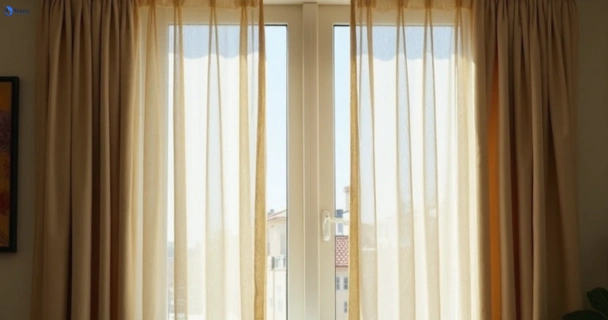 Dull dusty drapes in silkstone before professional cleaning